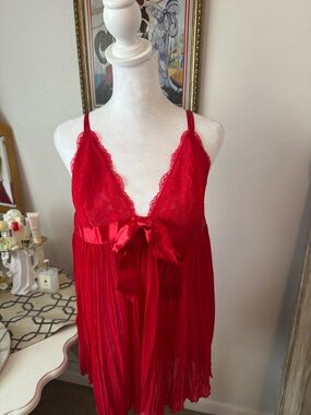Victoria Secret Red Lace & Satin Bow Chemise Nightdress - Women's Intimates